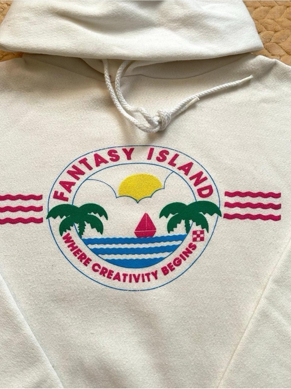 Vintage 1990s Majestic Cream Crewneck with Colorful Fantasy Island Graphic M